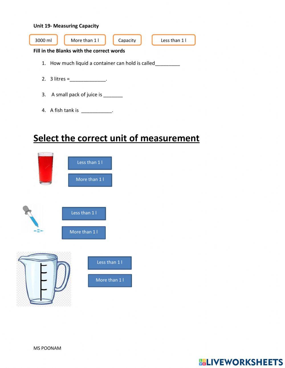 Measure capacity Litres and Millilitres