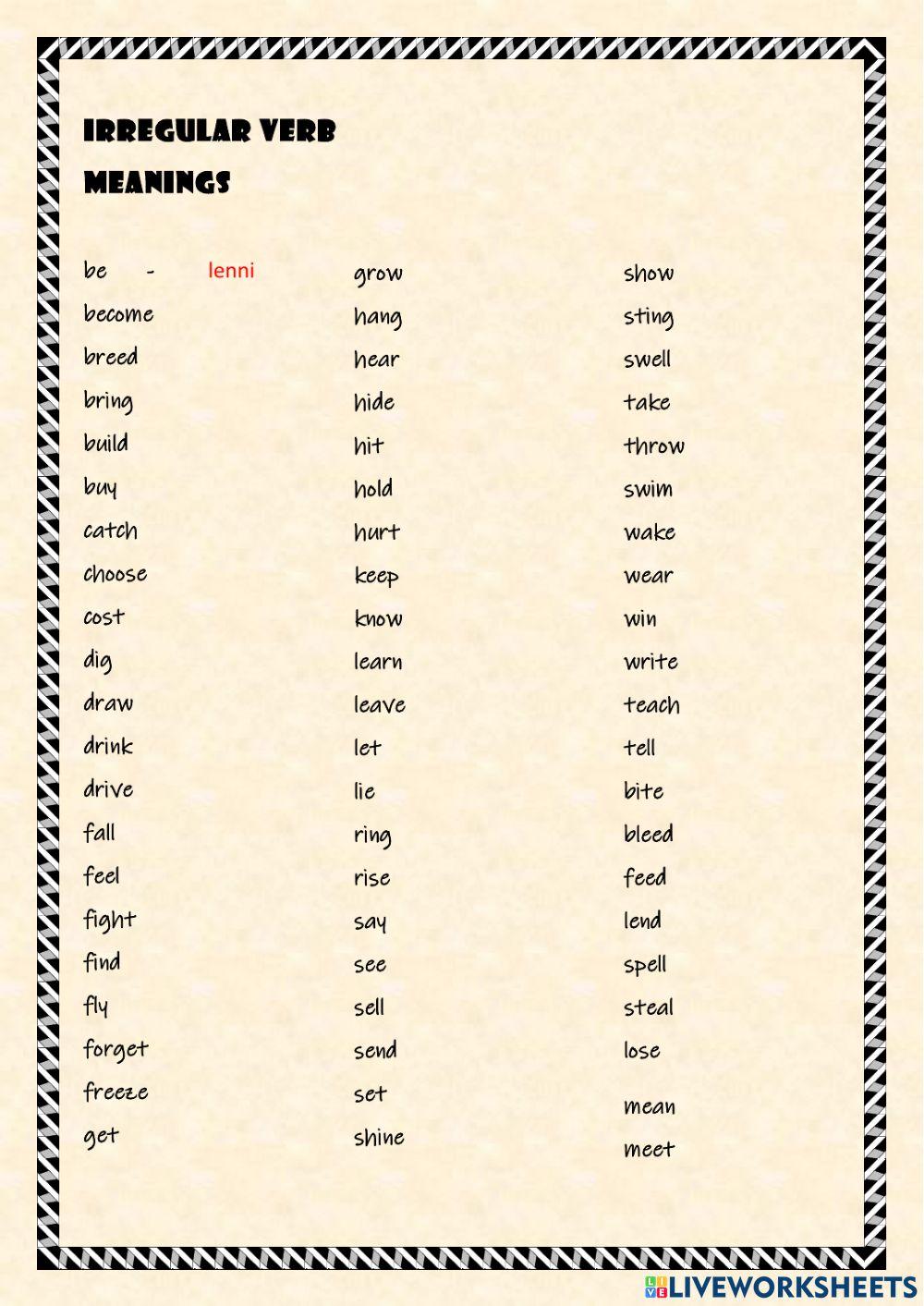 Irregular verbs meanings