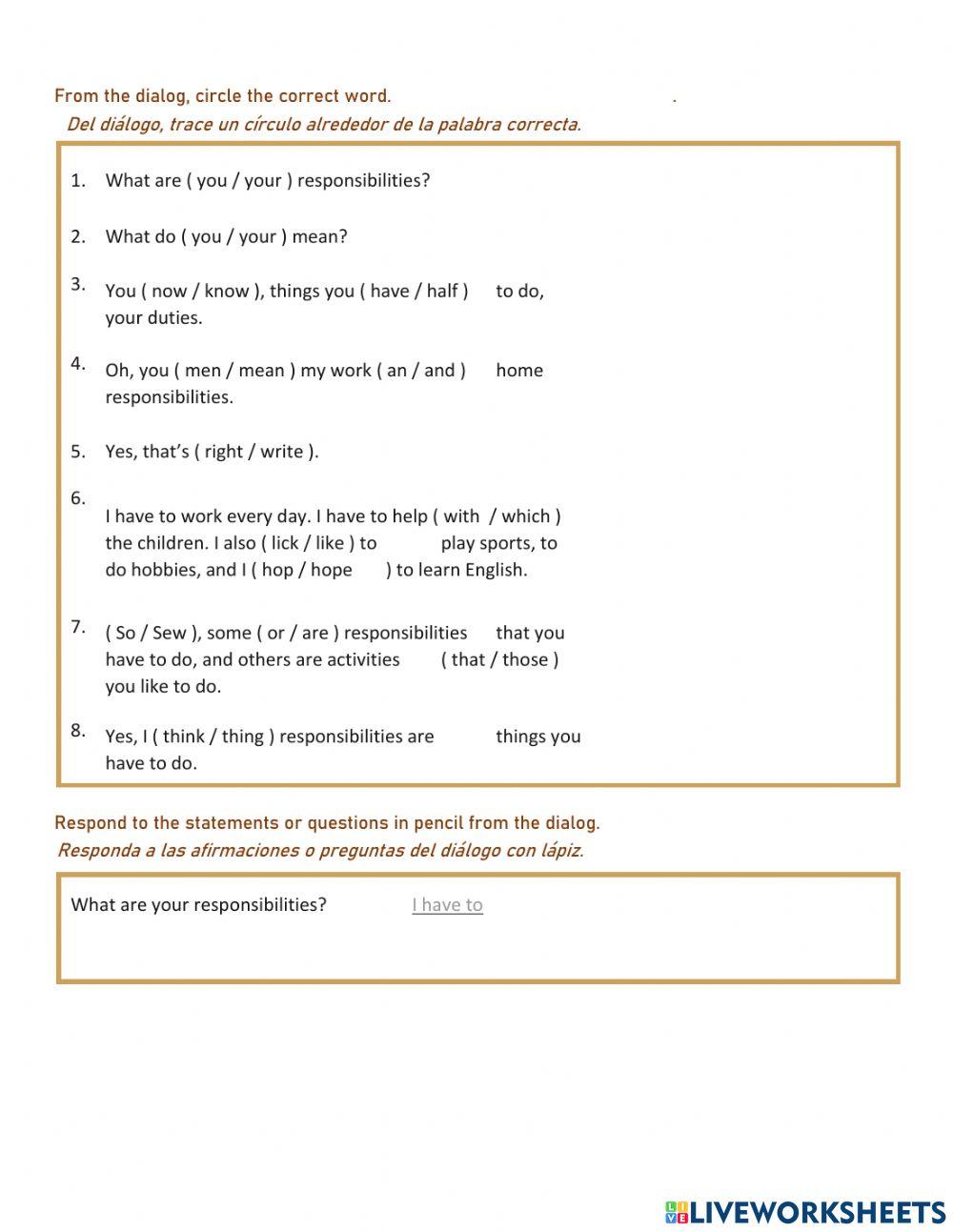 Responsabilities and activities