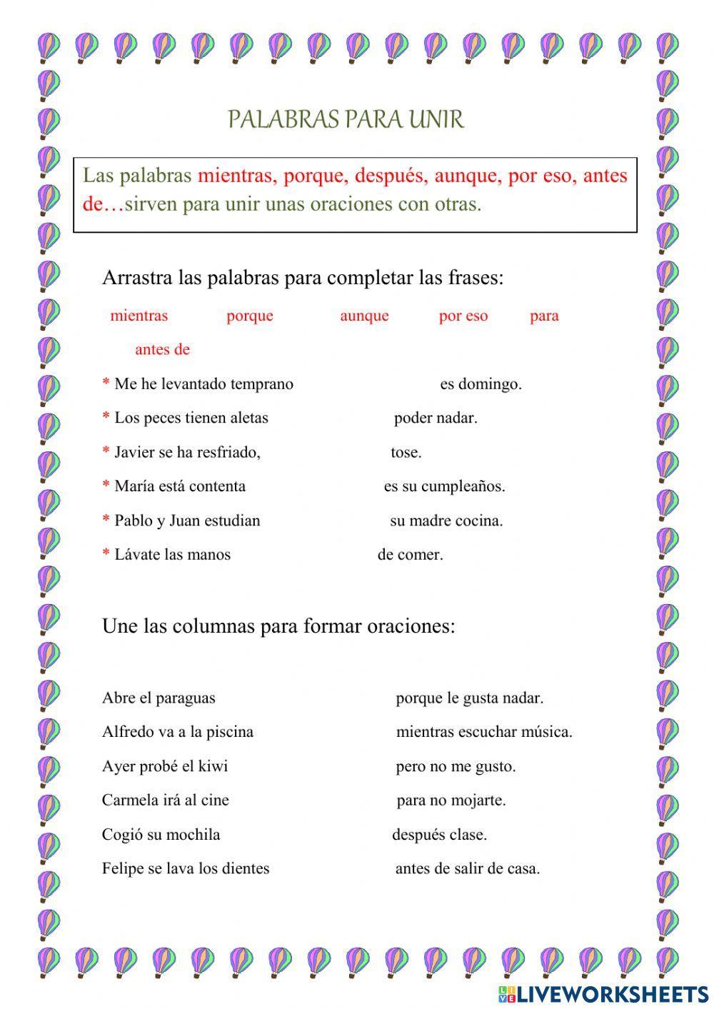 Palabras para unir oraciones