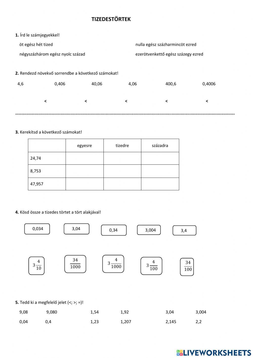 Tizedestörtek értelmezése