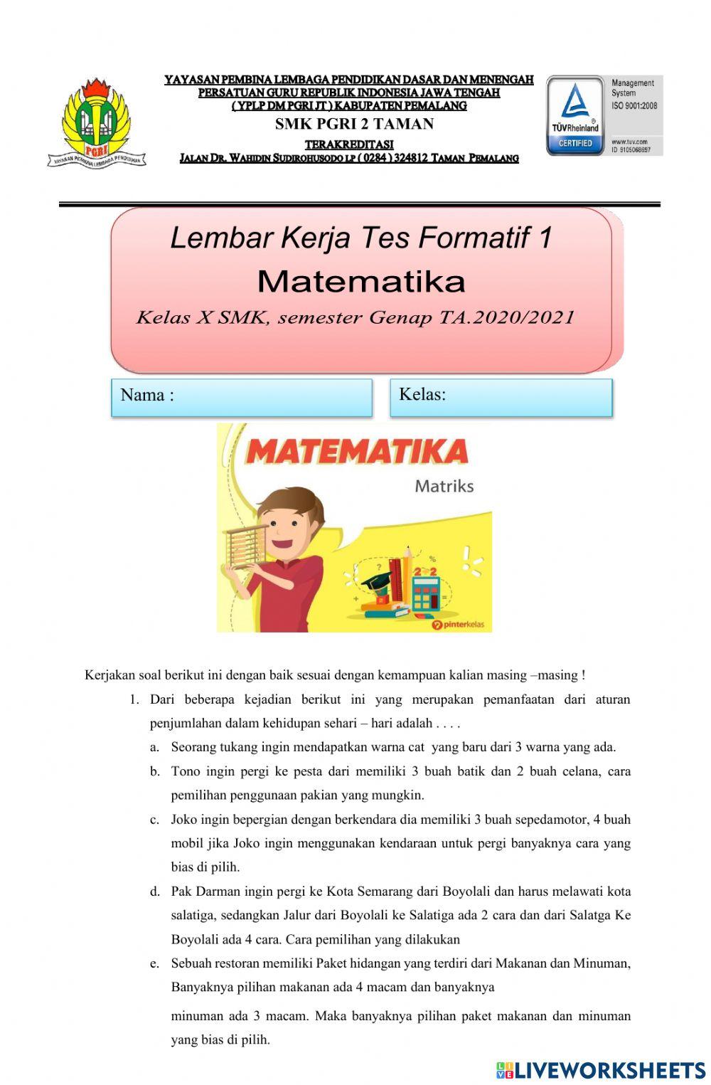 Tes Formatif 1 Kaidah Pencacahan