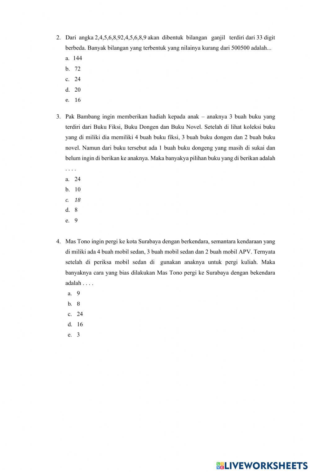 Tes Formatif 1 Kaidah Pencacahan