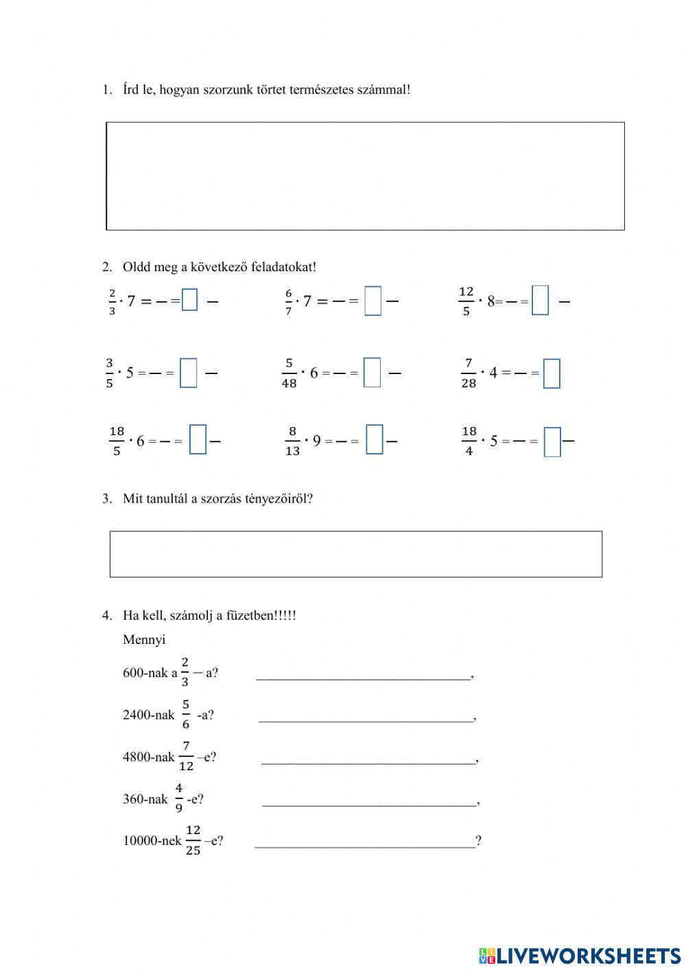 Törtek szorzása természetes számmal