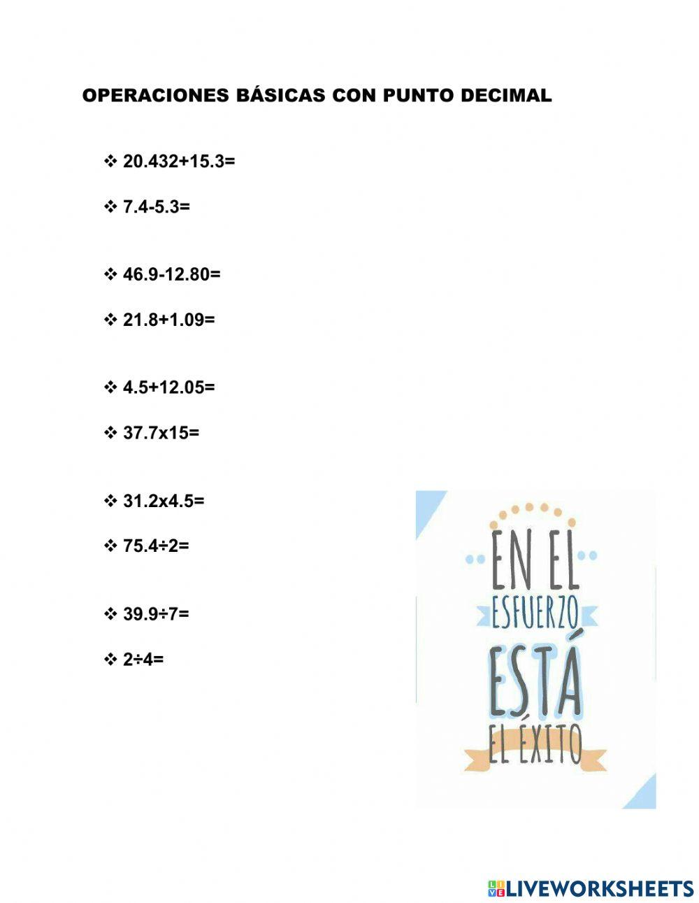 Operaciones con punto decimal