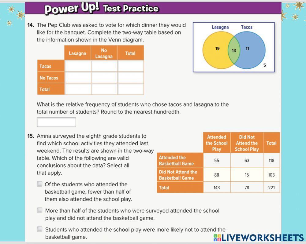 929652 TwoWay Tables Math Teacher LiveWorksheets