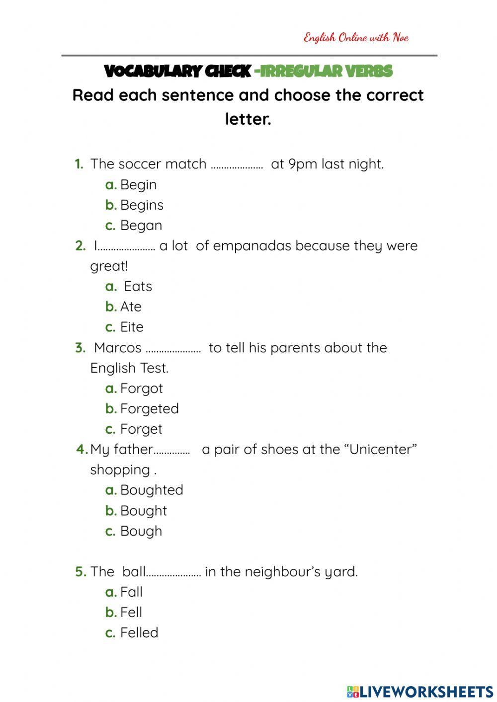 Irregular Verbs -Simple Past
