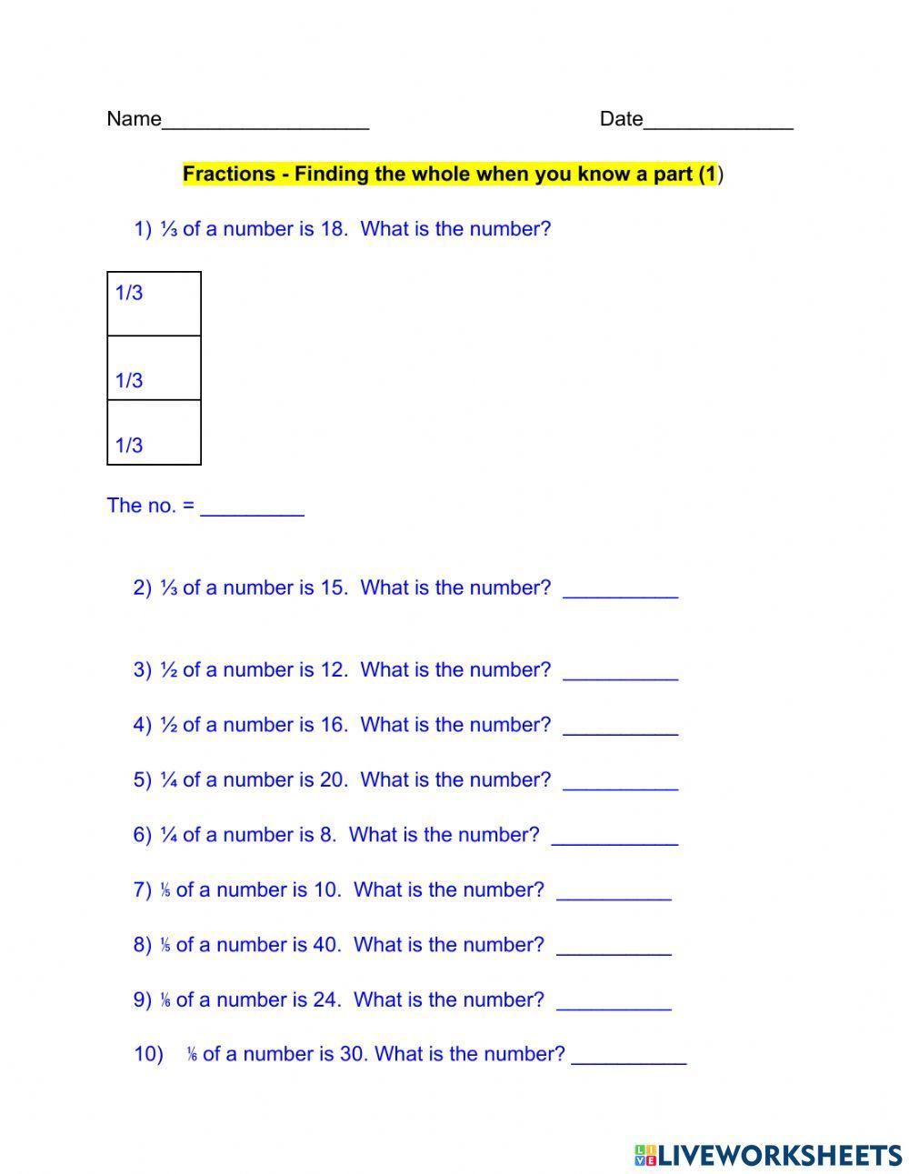 929699 fractions finding the whole when you know a