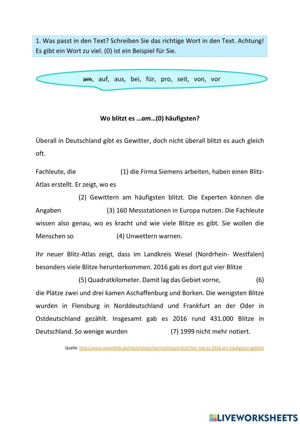 Aufgaben zur Grammatik