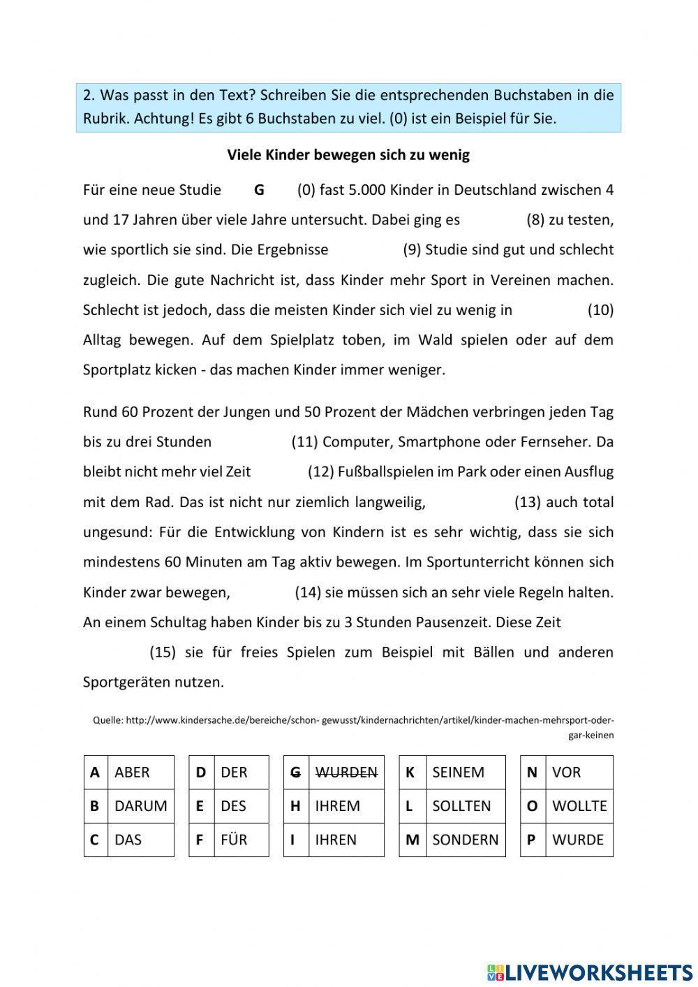 Aufgaben zur Grammatik