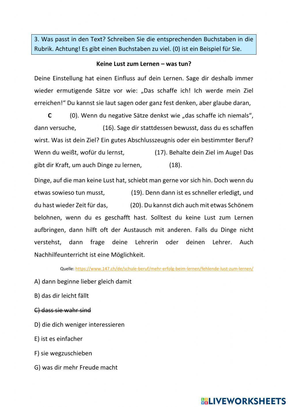 Aufgaben zur Grammatik