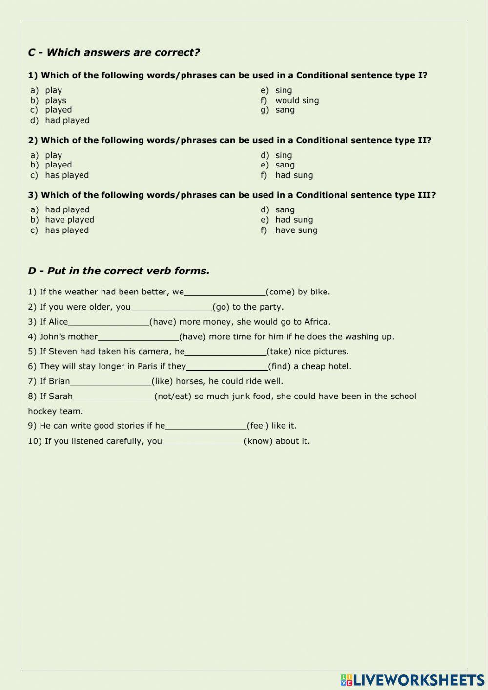 Conditional sentences test