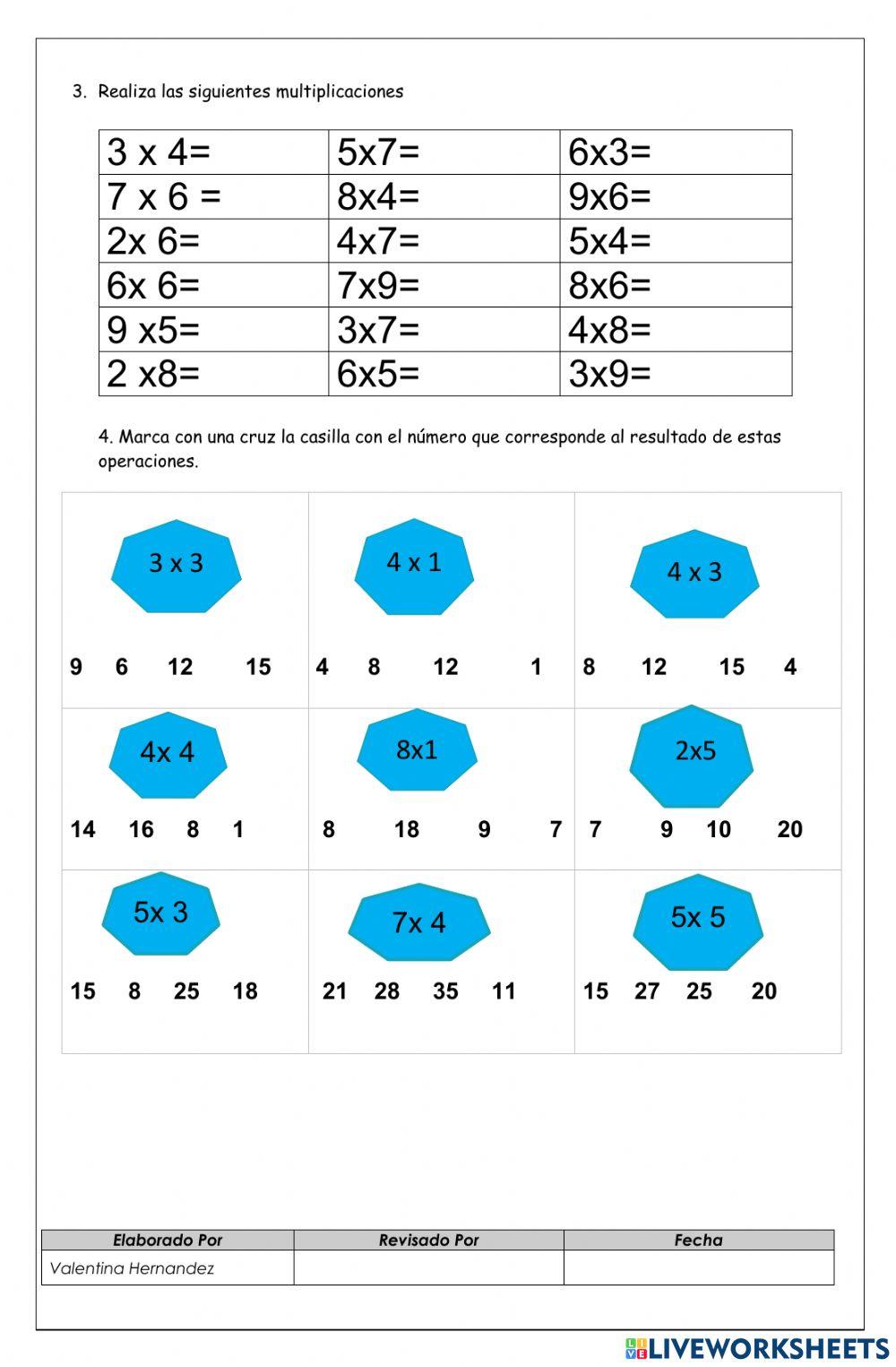 Quiz tablas de multiplicar interactive worksheet