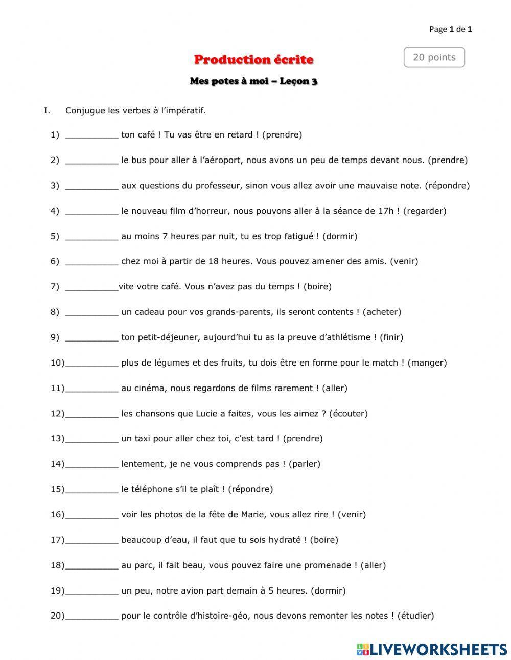 Mes potes à moi Leçon 3 - production écrite