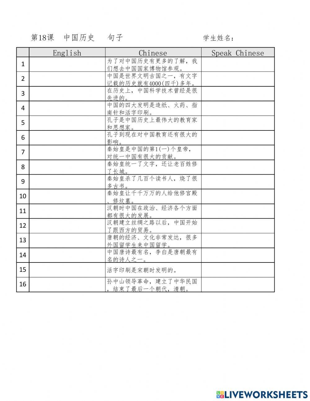L18 Sentences of Chinese History