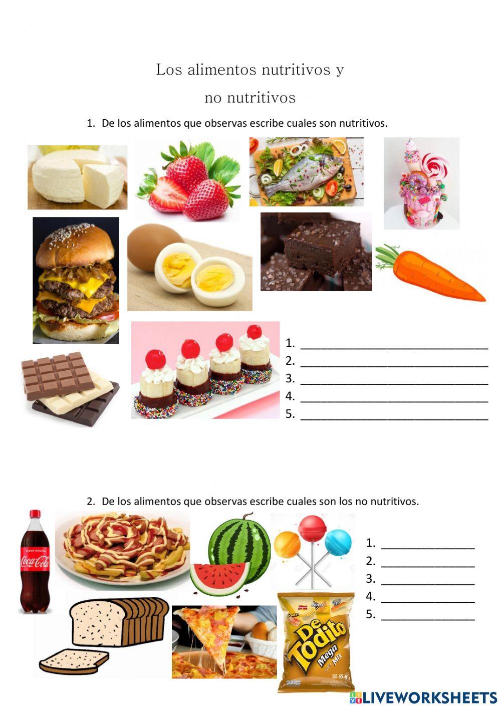 Alimentos nutritivos y no nutritivos.