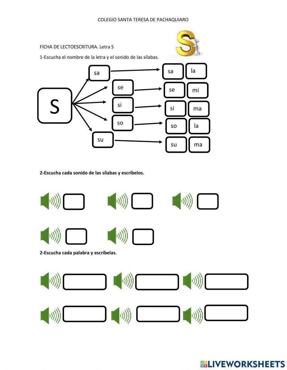 Ficha de lectoescritura- letra S