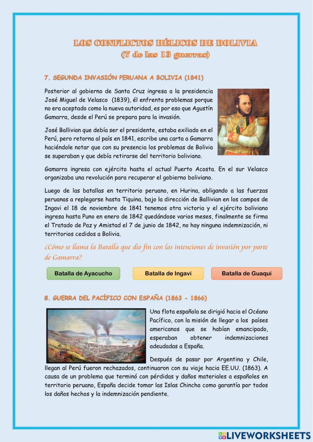 7 de las 13 guerras de Bolivia