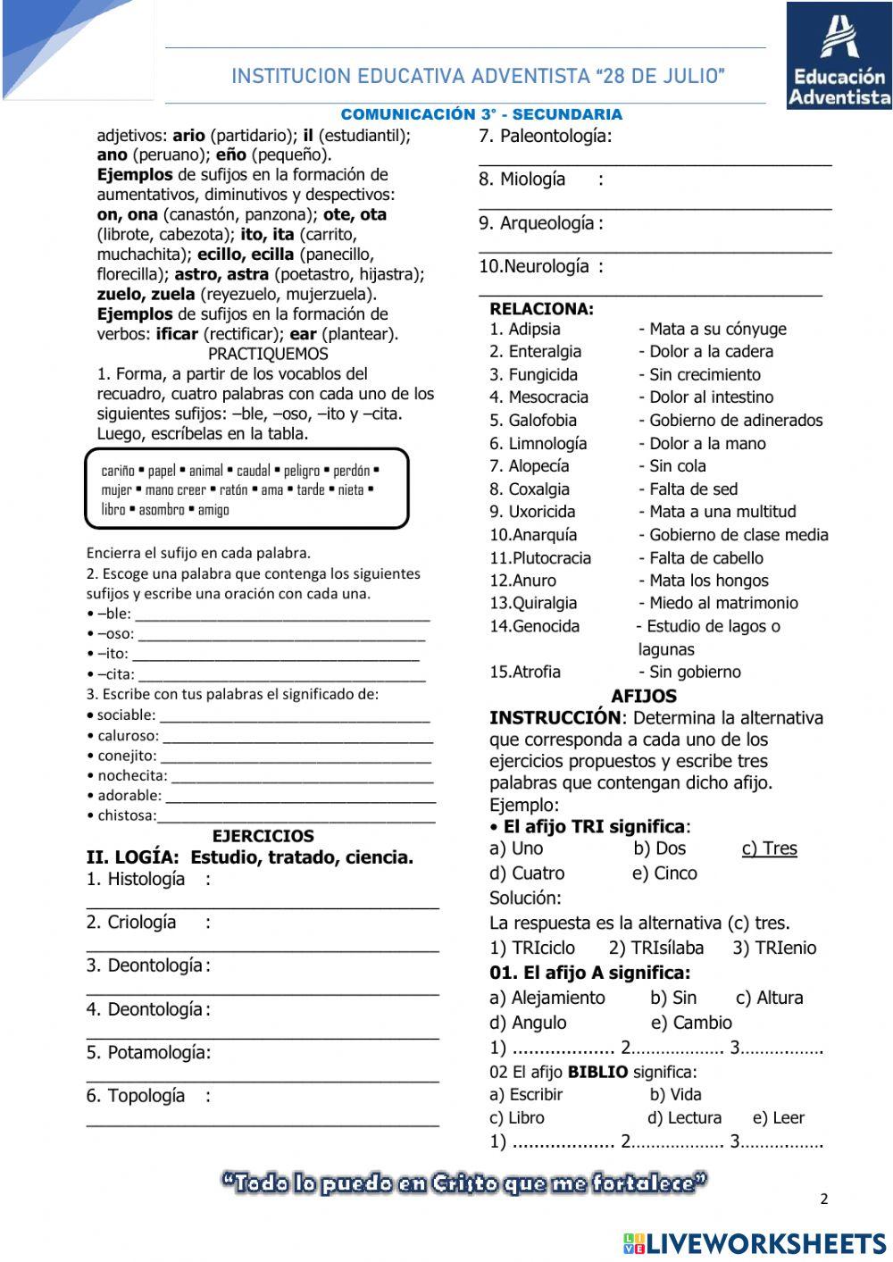 Etimología prefijos y sufijos