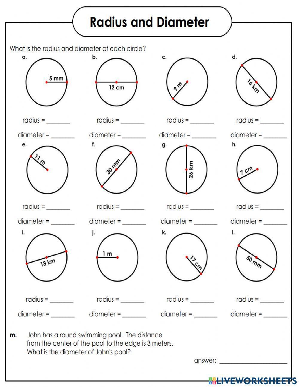 Radius and Diameter worksheet | Live Worksheets radius-and-diameter-worksheet-live-worksheets
