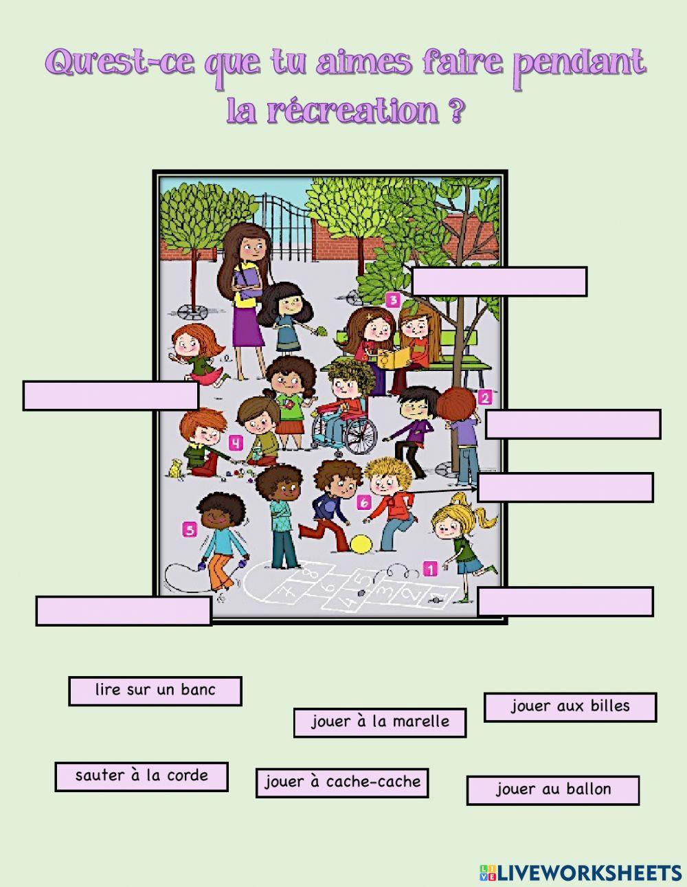 Qu'est-ce que tu aimes faire pendant la récréation ?