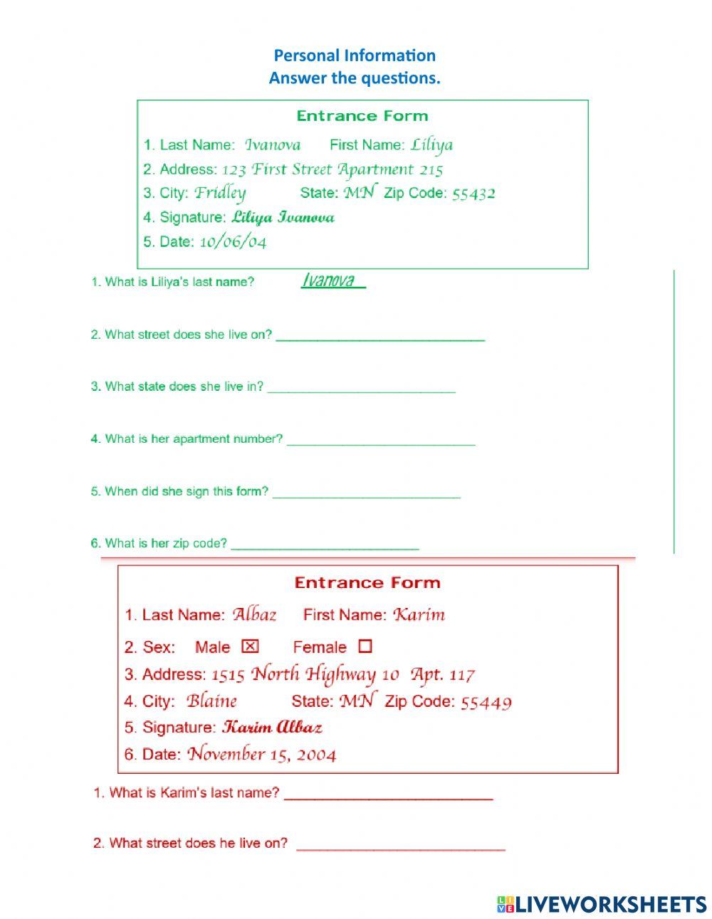 Personal Information Forms