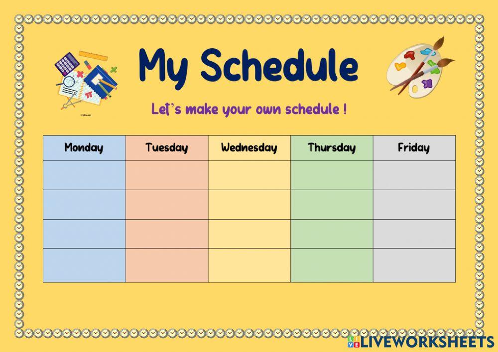 Make your own schedule worksheet live worksheets
