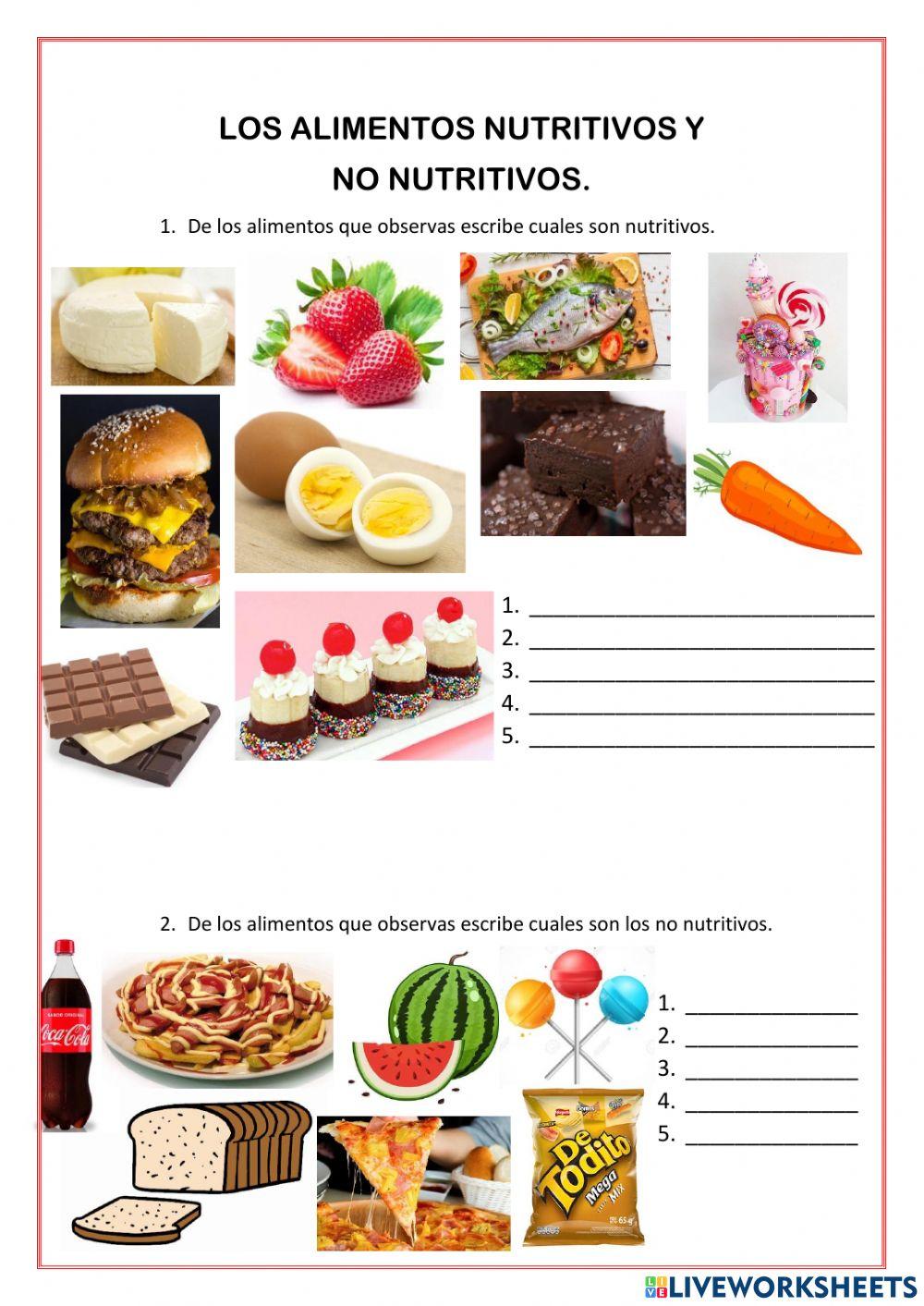 Alimentos nutritivos y no nutritivos.