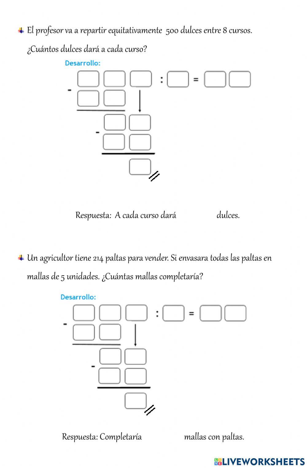 División usando el algoritmo