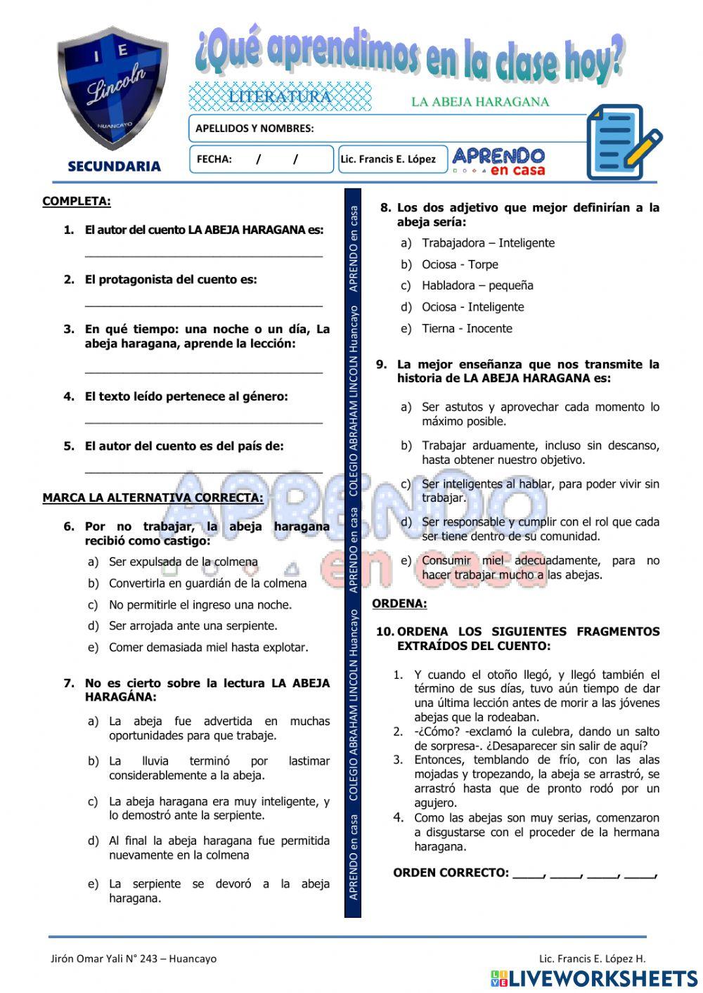 Prac. del cuento - La abeja haragana