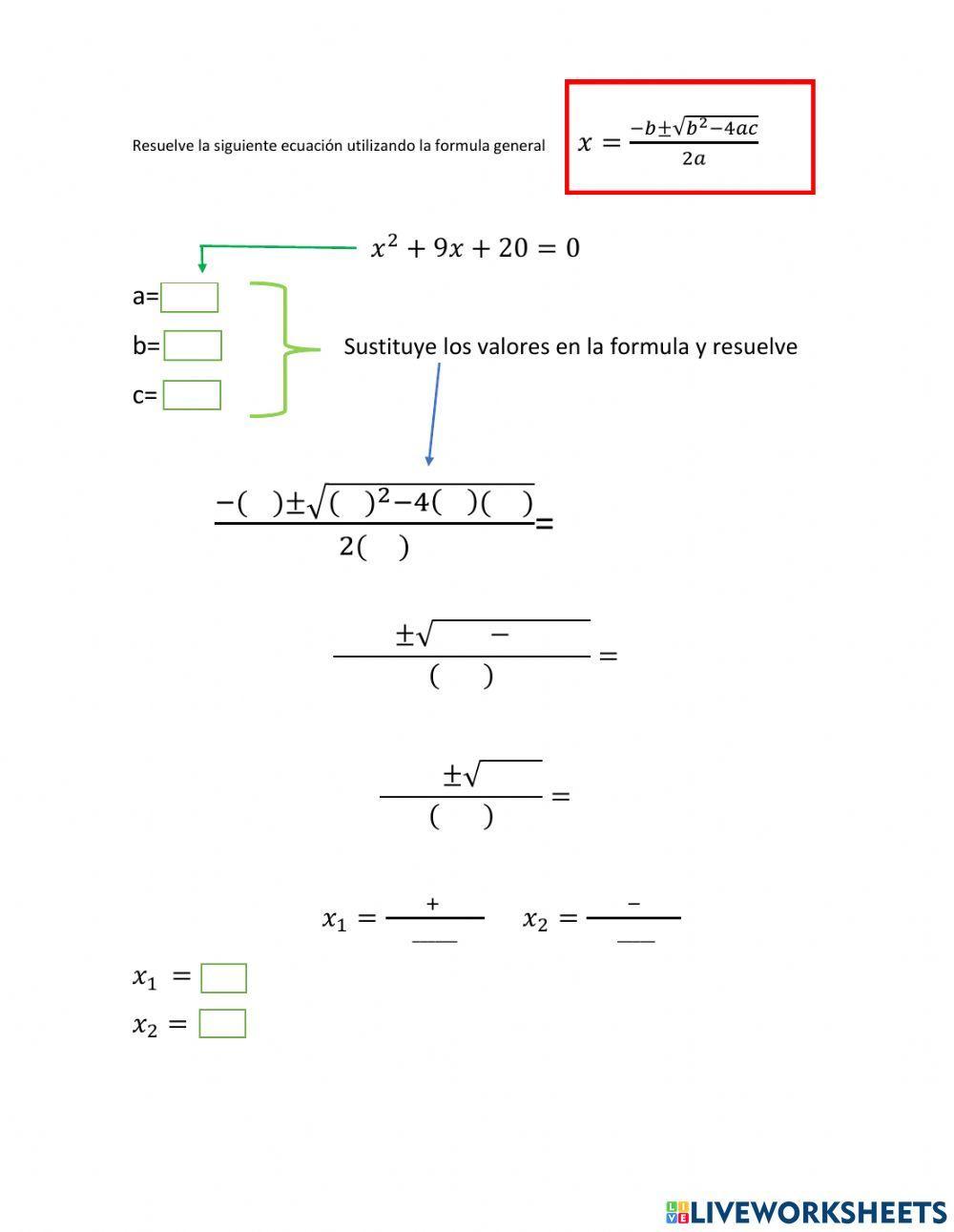 Solución de ecuaciones con formula general
