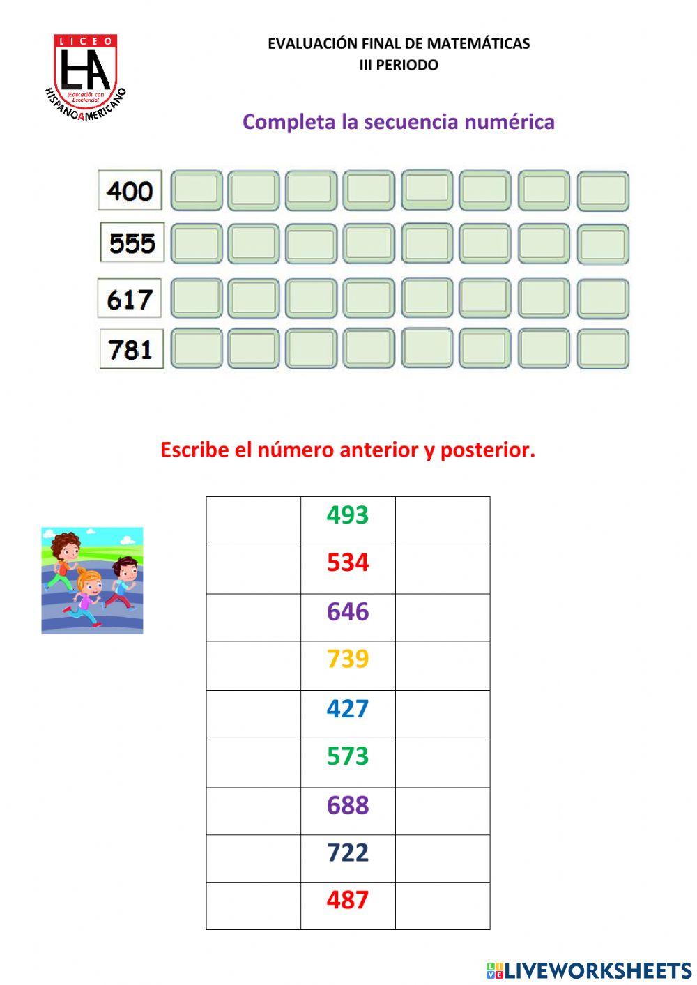 Evaluación de matemáticas tercer periodo