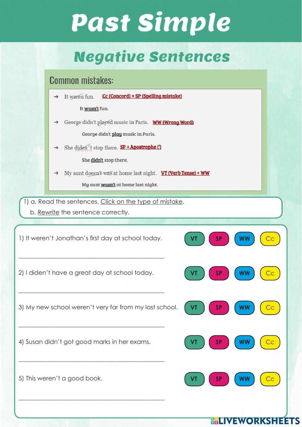 Past simple negative form worksheet live worksheets