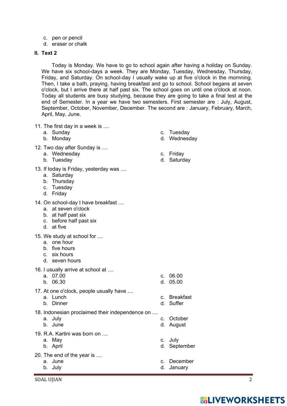 Ujian sekolah bahasa inggris kelas 6