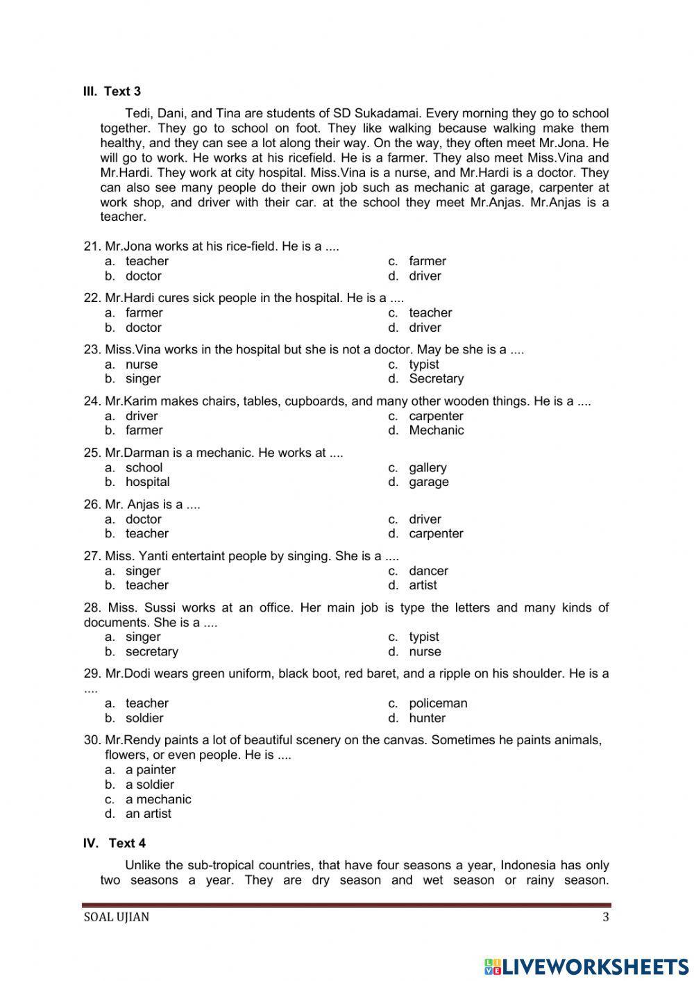Ujian sekolah bahasa inggris kelas 6