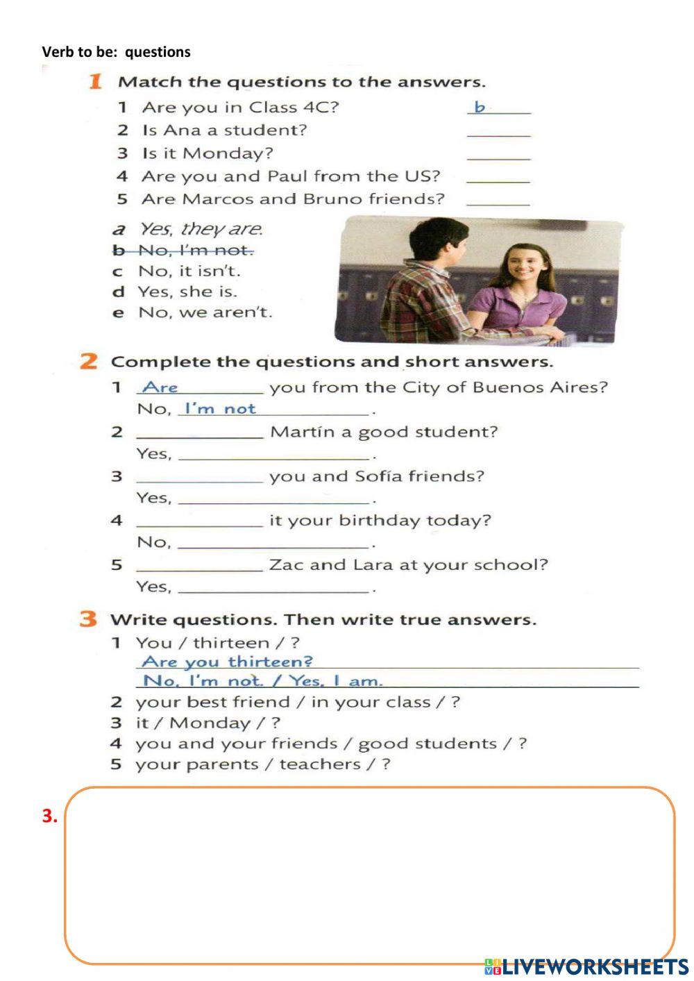 Verb to be: questions worksheet | Live Worksheets