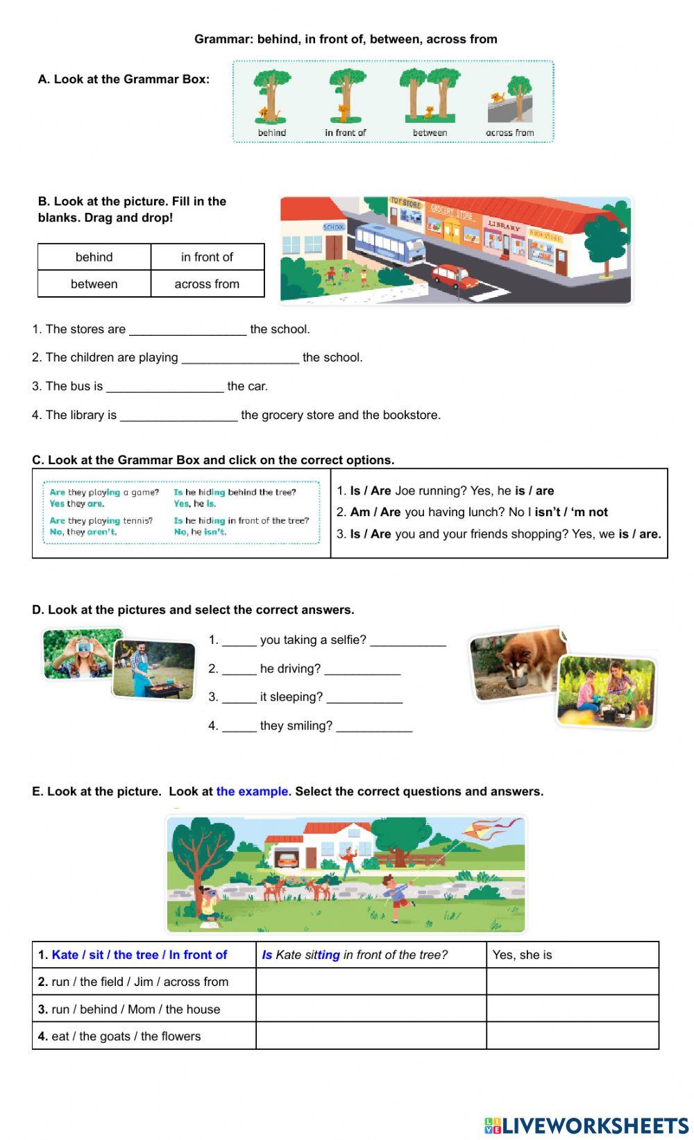 Grammar: across behind between in front of 2