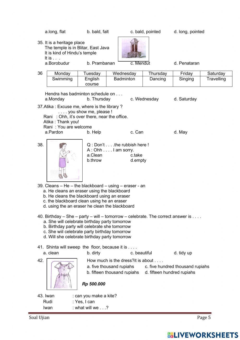 Ujian sekolah bahasa inggris kelas 6