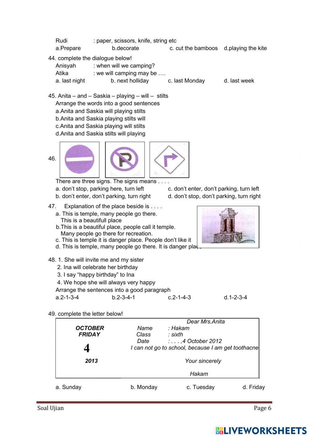 Ujian sekolah bahasa inggris kelas 6