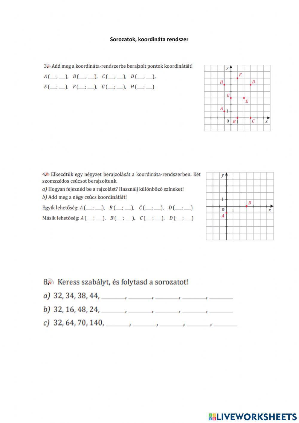 Koordináták, sorozatok
