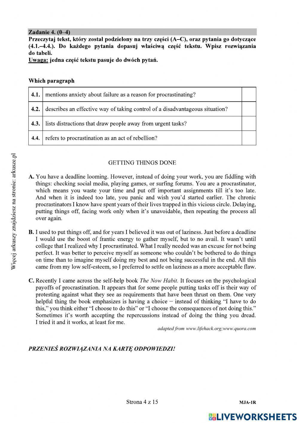 Matura 2019 reading use of English PR