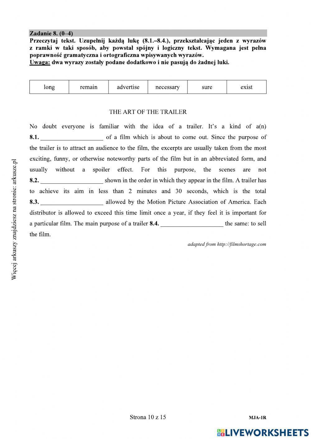 Matura 2019 reading use of English PR