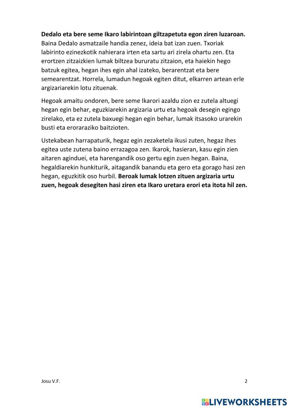 DEDALO asmatzailea eta bere seme IKARO.