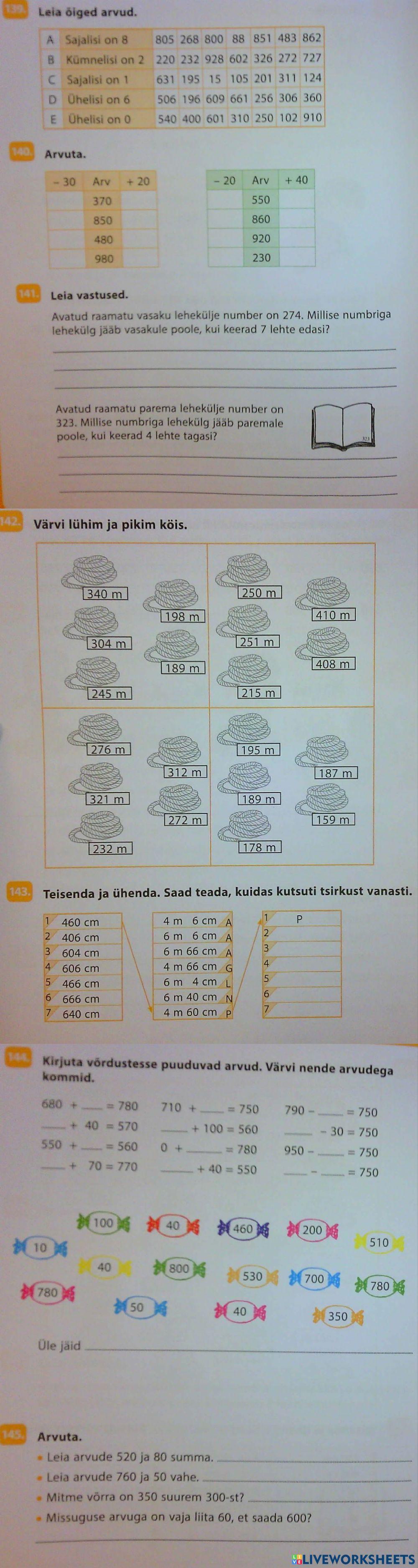 Täiskümnete ja täissadade liitmine ning lahutamine