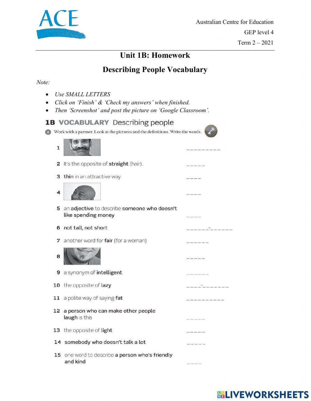 GEP4: Unit 1B: Describing People Vocab