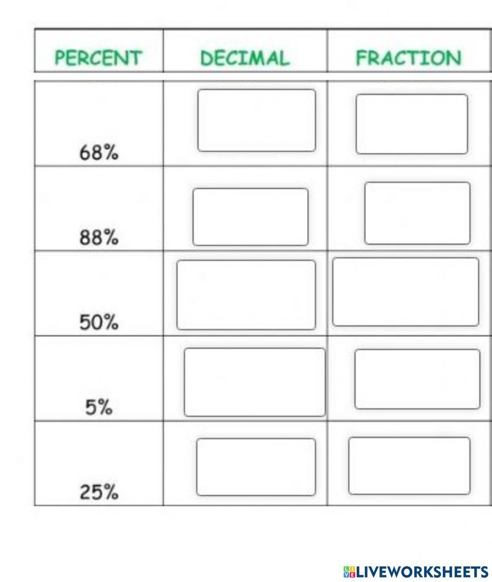 Decimal percent fraction | group8 | Live Worksheets