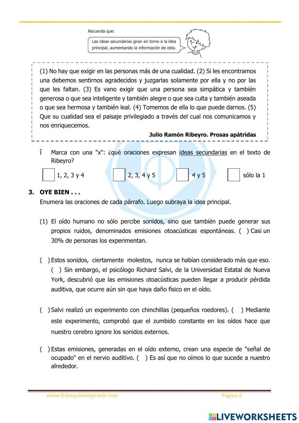 Ideas principales y secundarias