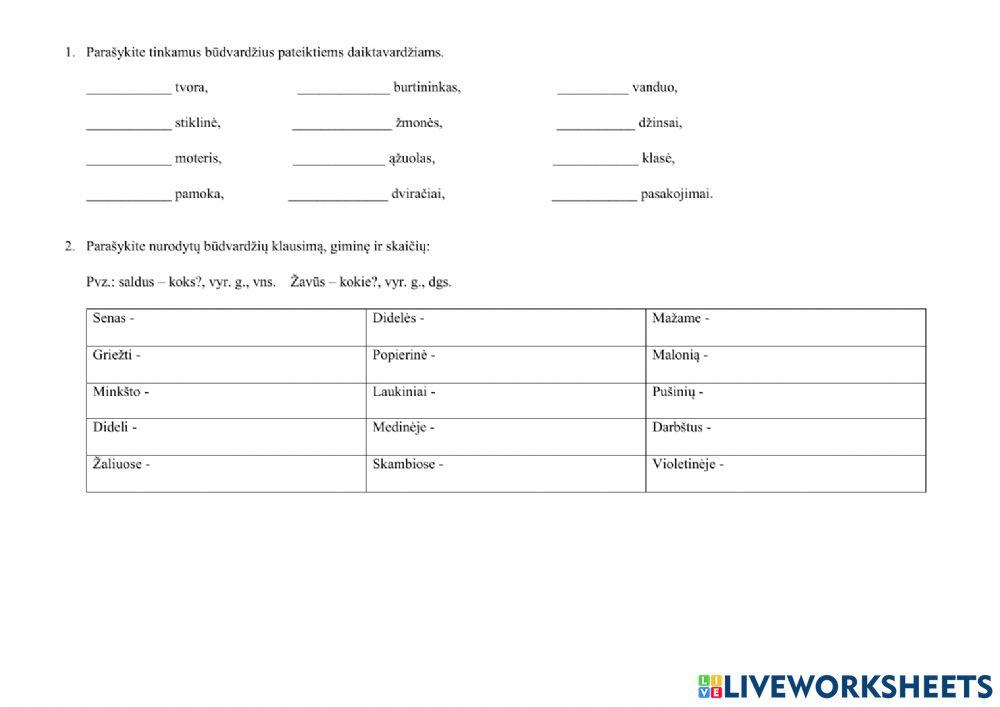 Būdvardžio derinimas su daiktavardžiu