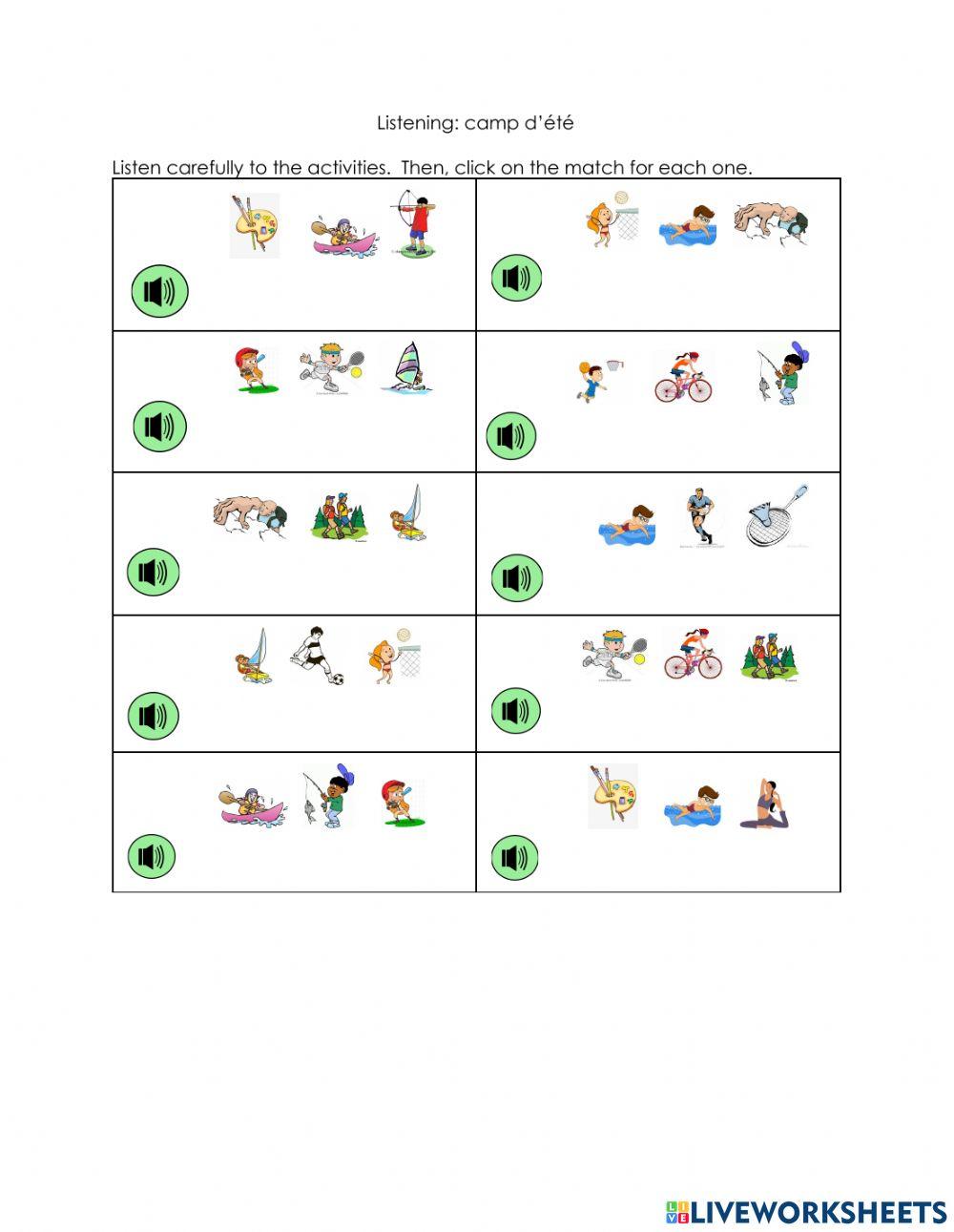 Écoute: activités au camp Écoute: activités au camp