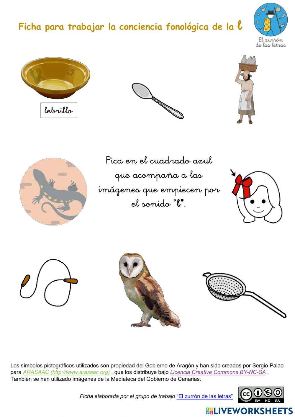 Ficha interactiva para trabajar conciencia fonológica del sonido “L”
